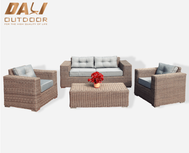 4 st Modern Wicker Uterotting Möbler Trädgård Uteplats Gas Fire Soffa Set